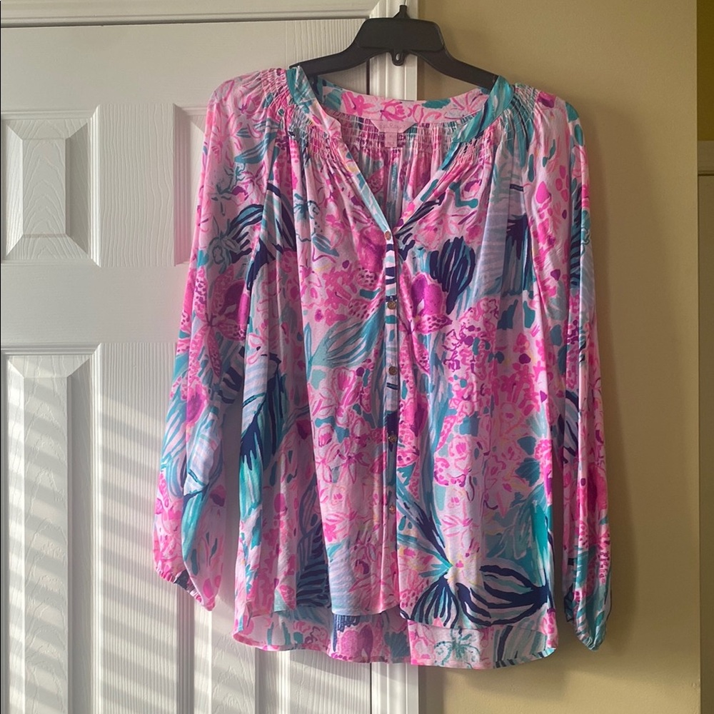Floral Pink and Blue Women's Top